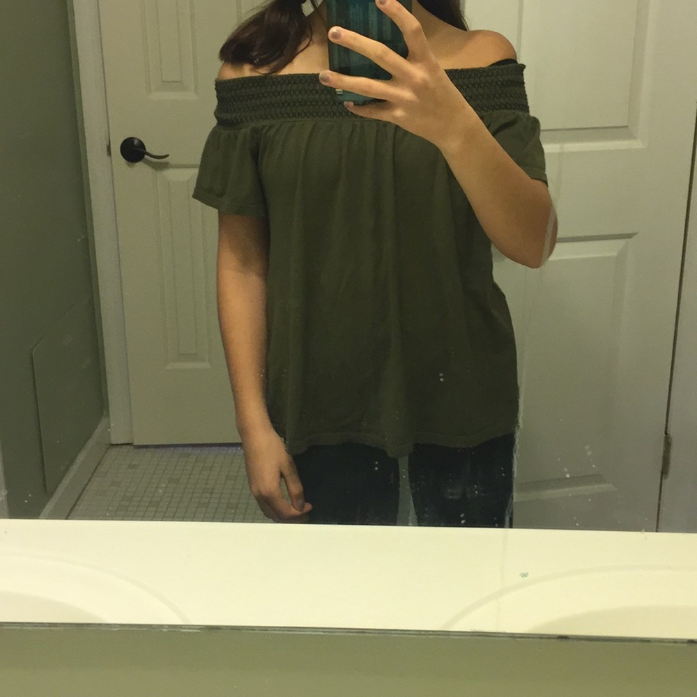 Green off the shoulder top!